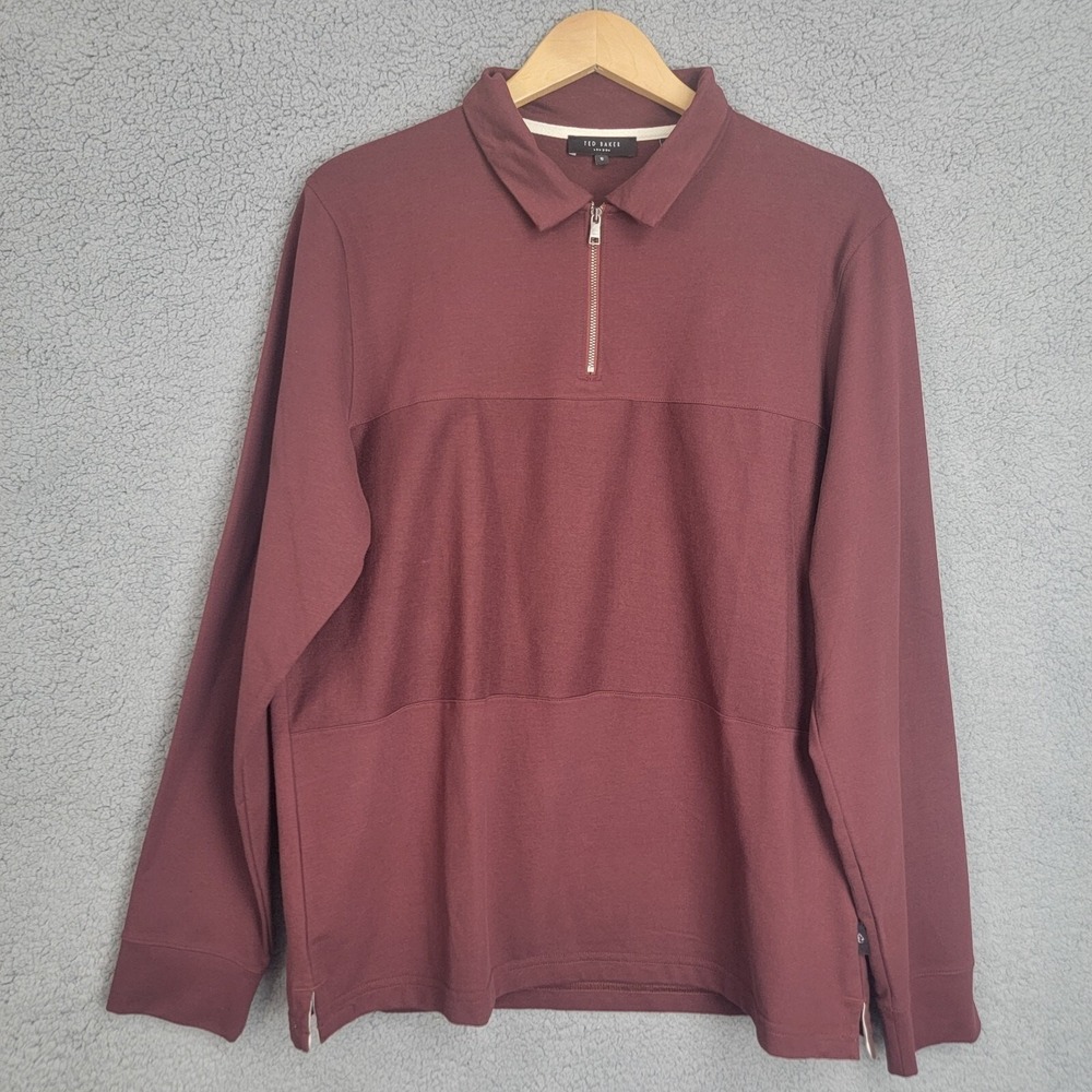Ted Baker London MMB LYDNEY Maroon Quarter Zip Pullover Polo‎ Collared Mens 5